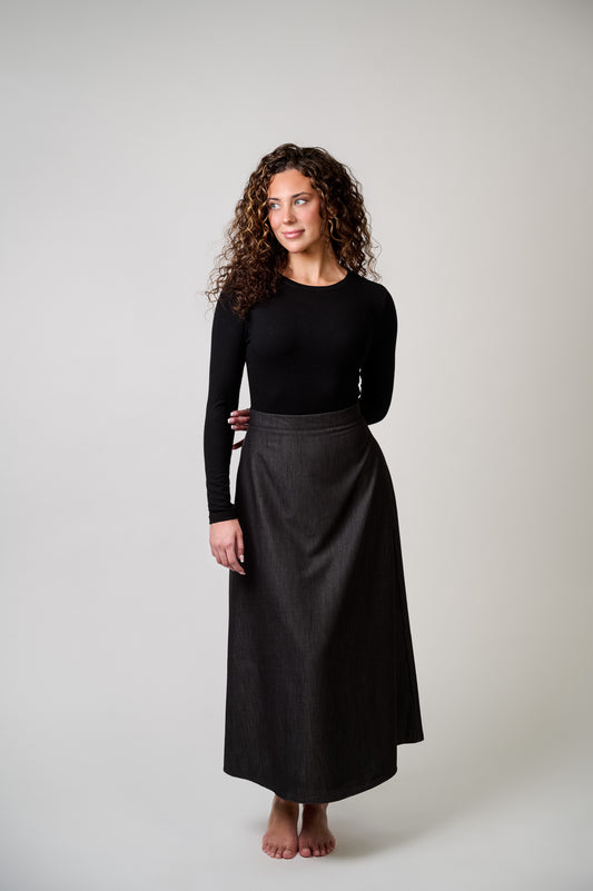 Denim A-line Elastic Skirt