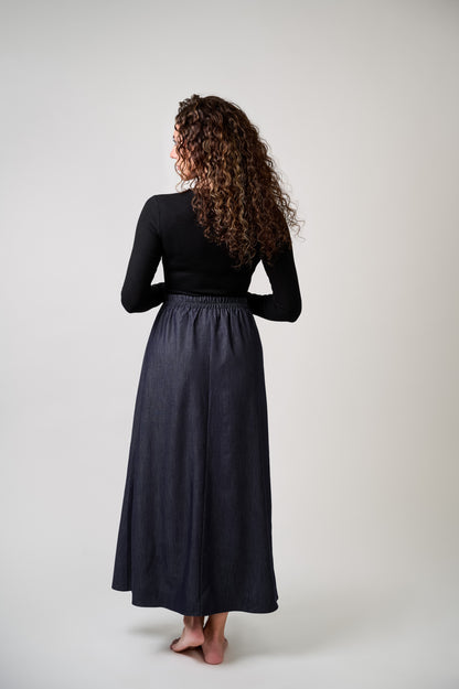 Denim A-line Elastic Skirt