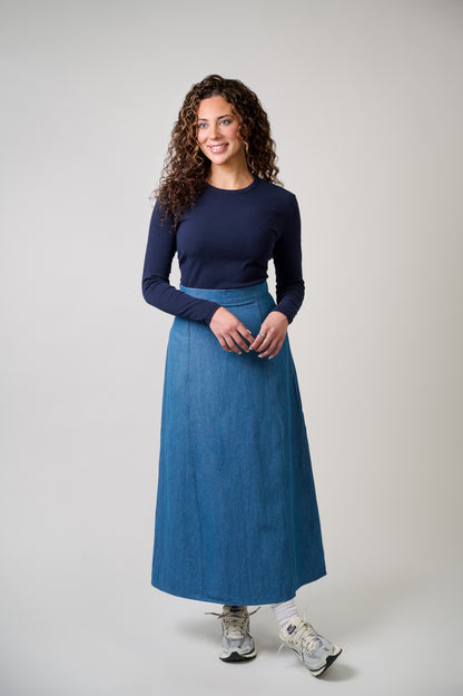 Denim A-line Skirt with Zipper